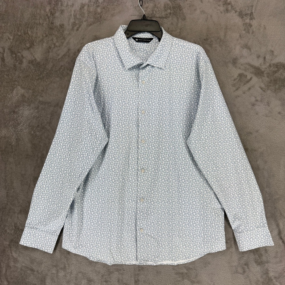 TravisMathew Shirt Mens XL 1MAB324 Blue Geometric Floral Button-Down EUC